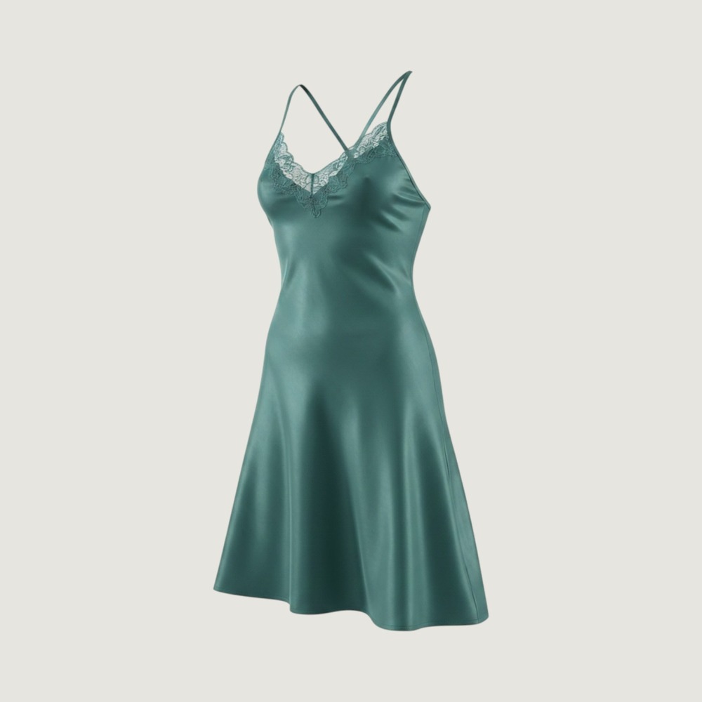 Soma Intimates Teal Green Satin Lace Trim Chemise Nightgown Slip Dress Fairy XS